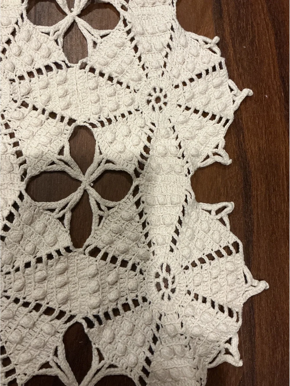 Antique Handmade Filet Crochet Coverlet Queen Geometric Floral Cream